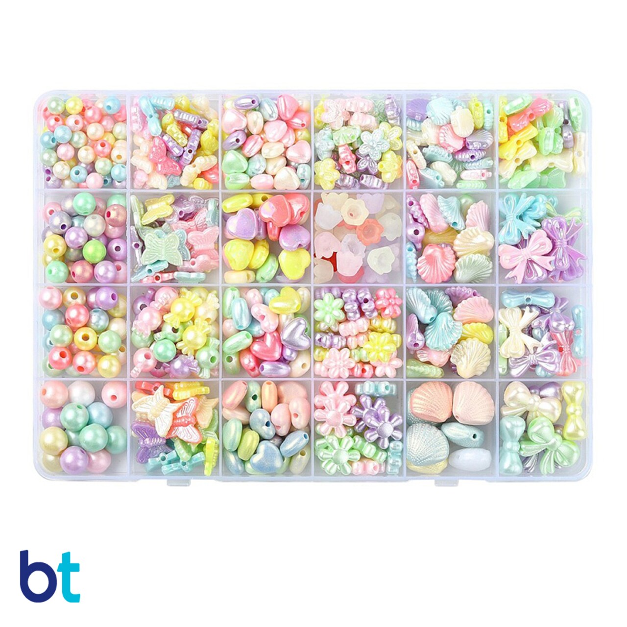 BeadTin Pastel Opaque AB Mixed Shapes Plastic Beads (Box/24 Styles)